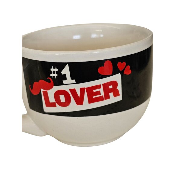 #1 Lover Ceramic Coffee Mug White & Black With Red Heart & Mustache Design Dishw - Picture 4 of 5